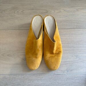 Madewell Mustard Suede Slip On Mules Heeled